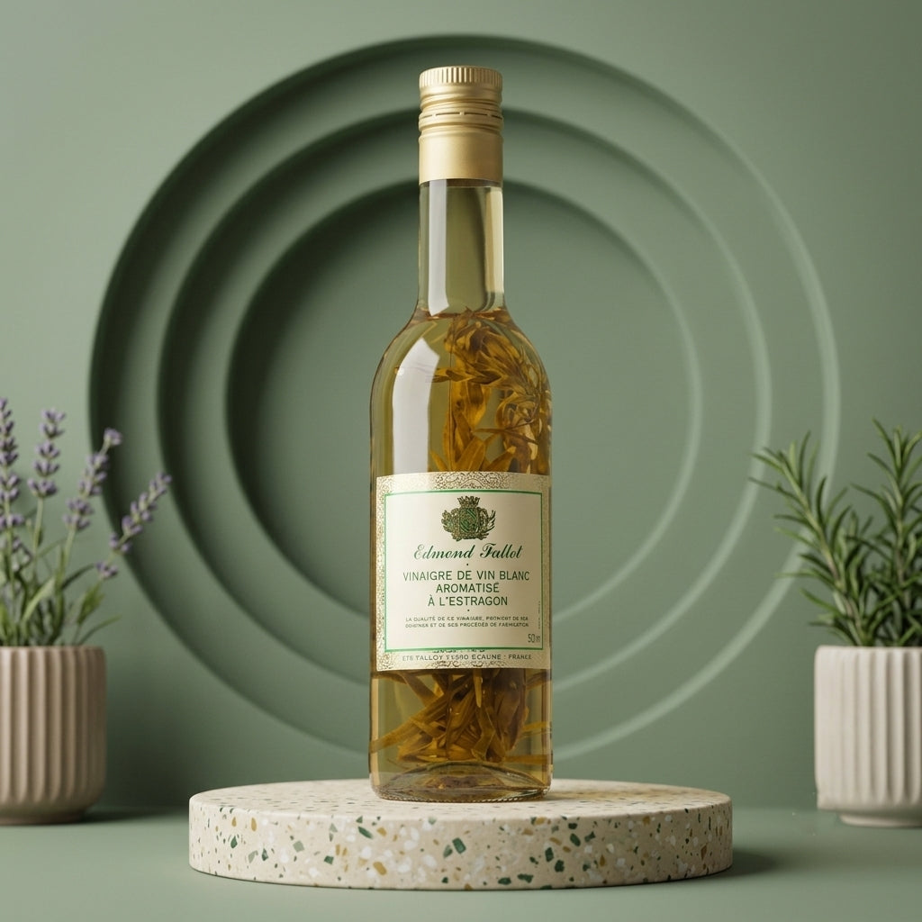 Fallot Weißweinessig mit frischem Estragon (500 ml) – Französischer Essig