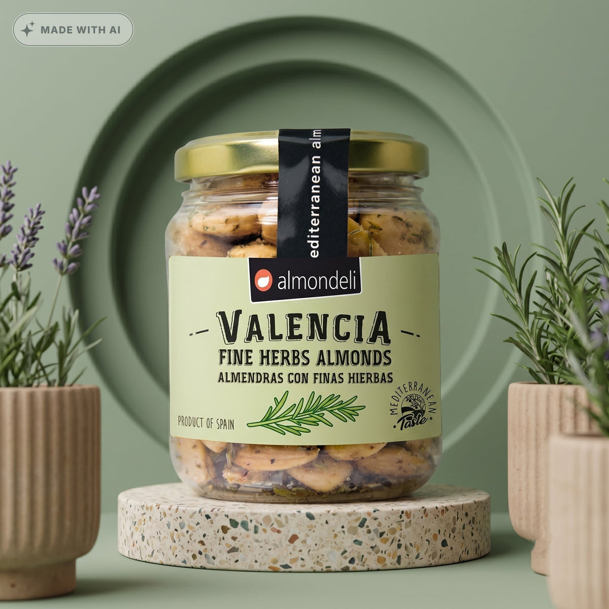ALMONDELI Valencia Mandeln mit Kräutern 125g – Würziger Premium-Snack - Delikatess Express