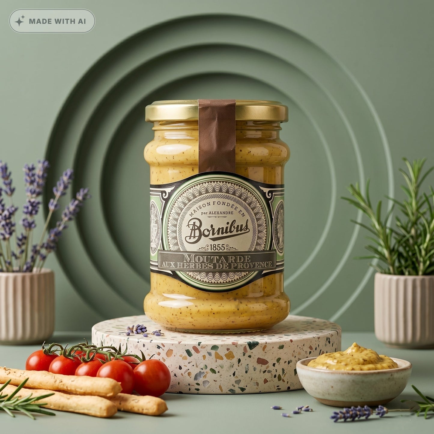 Bornibus Senf mit Kräutern der Provence (250g) – Französischer Premium-Senf - Delikatess Express
