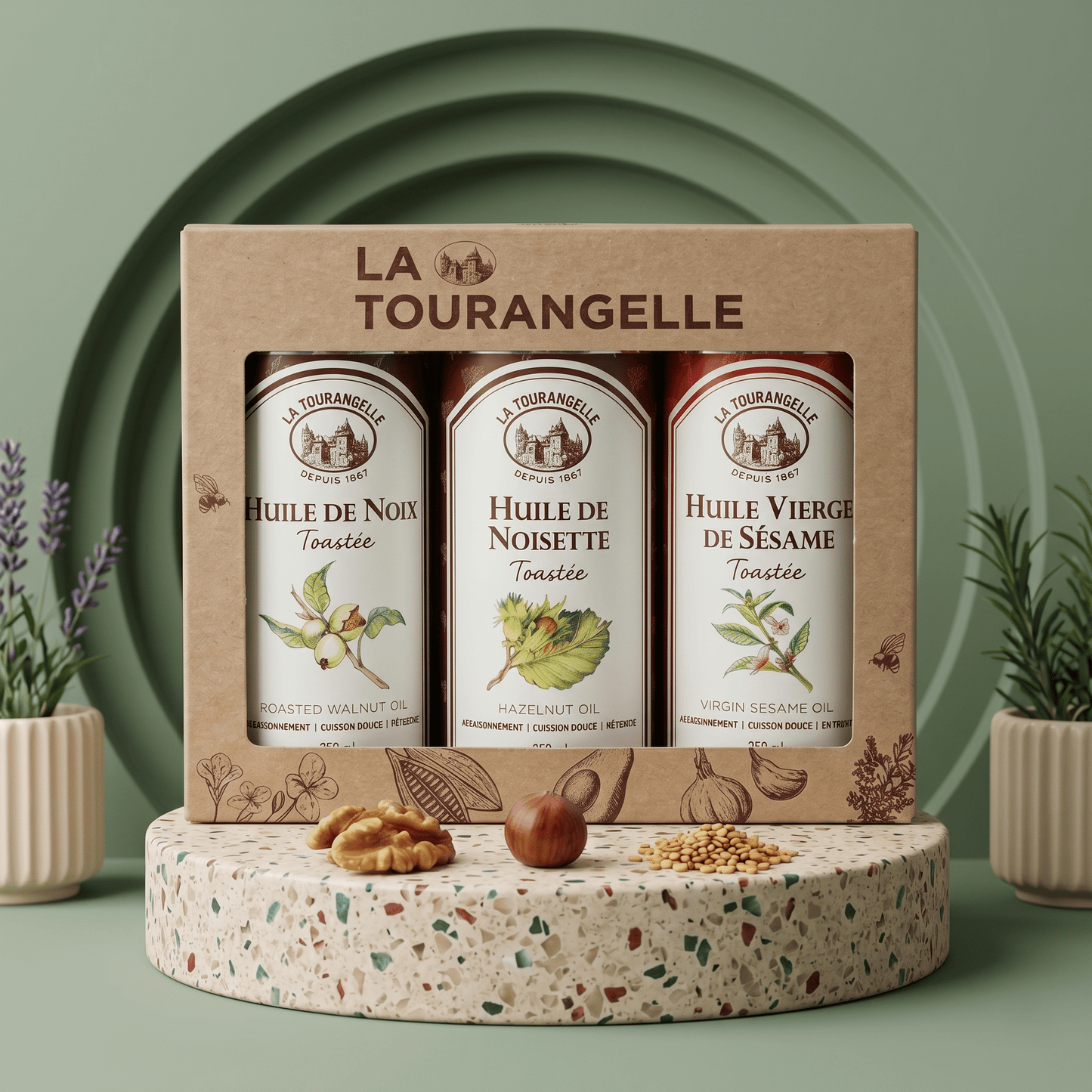 La Tourangelle Gourmet - Öl Set – Trio aus Walnussöl, Haselnussöl & geröstetem Sesamöl (3 x 250ml) - Delikatess Express
