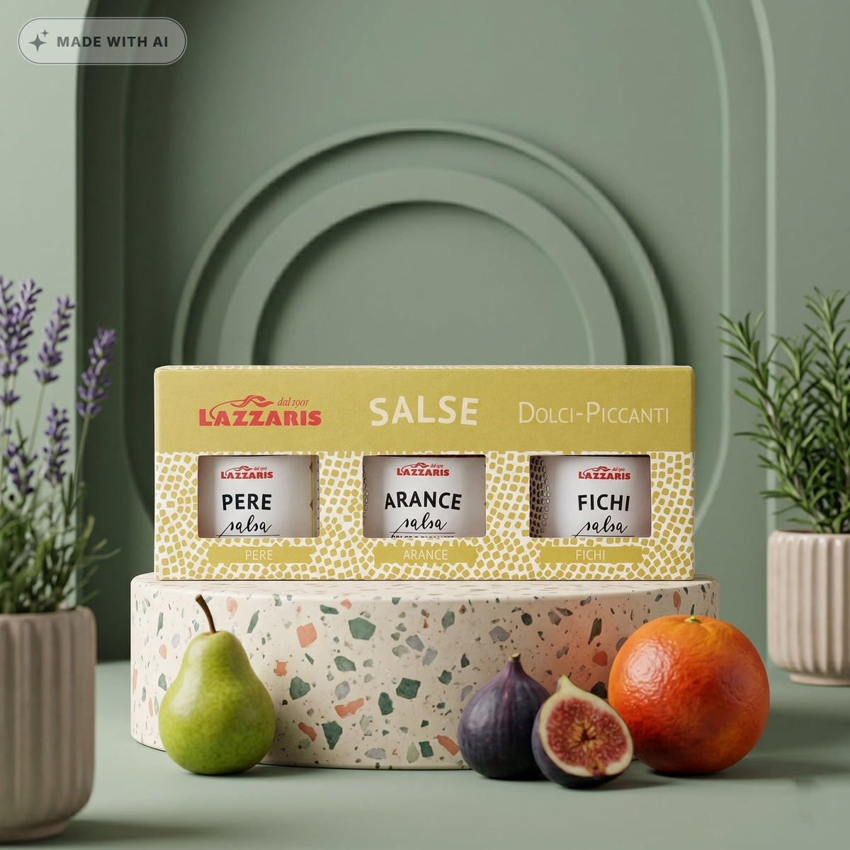 LAZZARIS Trio Senf-Sauce – Birne, Feige, Orange (3 x 50g) - Delikatess Express