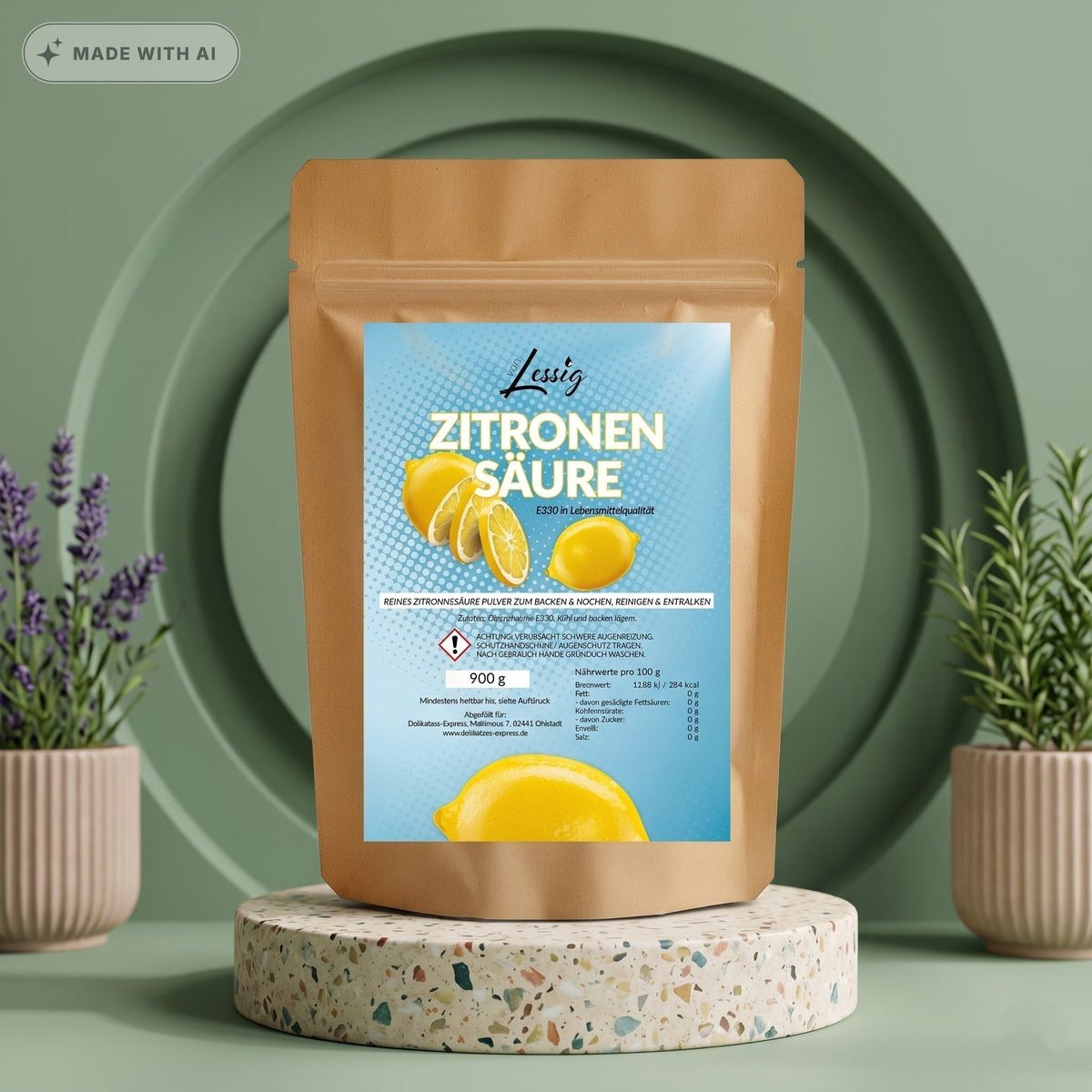 LESSIG Zitronensäure Pulver 900g (Lebensmittelqualität E330) - Delikatess Express