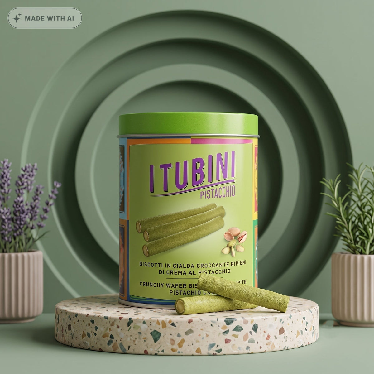 Tubini Pistacchio – Feine Waffelröllchen mit Pistaziencremefüllung aus der Lombardei - Delikatess Express