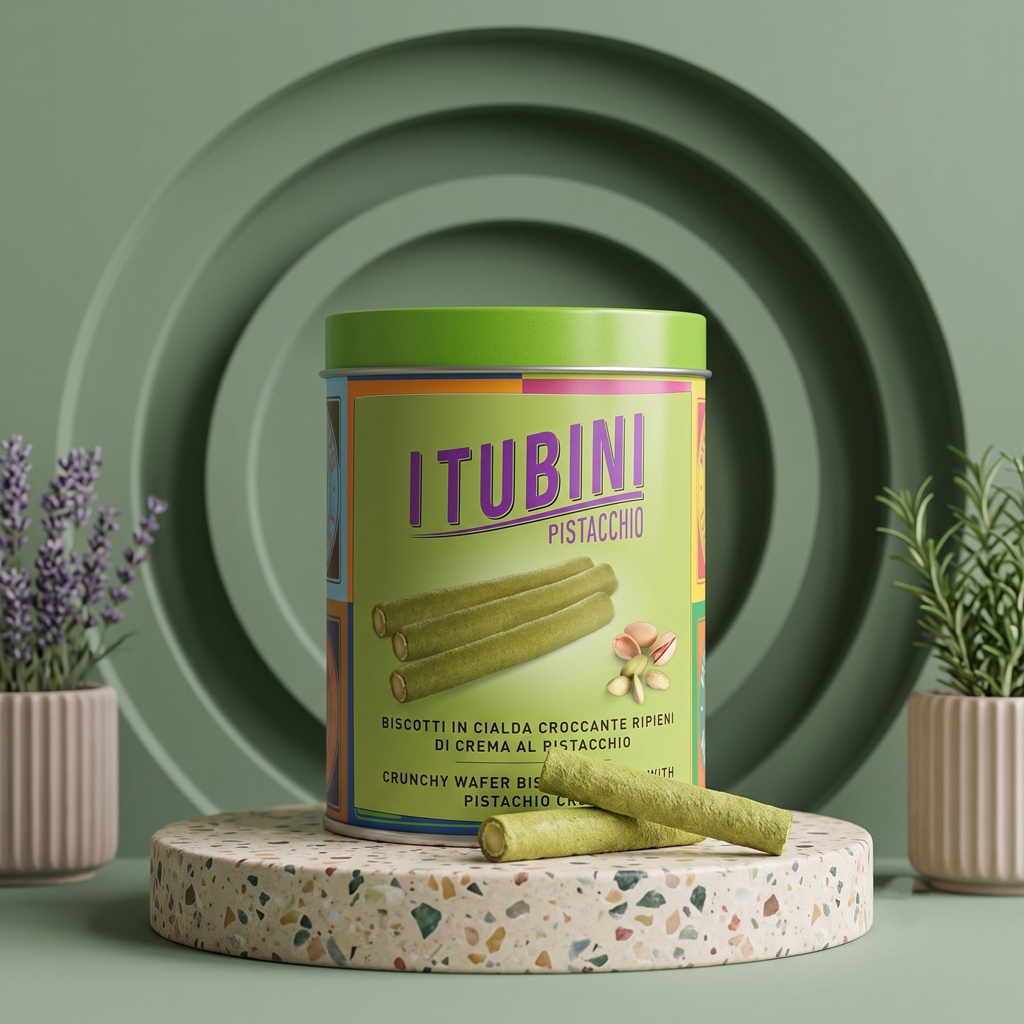 Tubini Pistacchio – Feine Waffelröllchen mit Pistaziencremefüllung aus der Lombardei