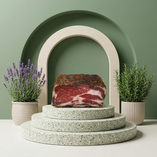 Landler Knoblauch Speck, Über Buchenholz Geräuchert