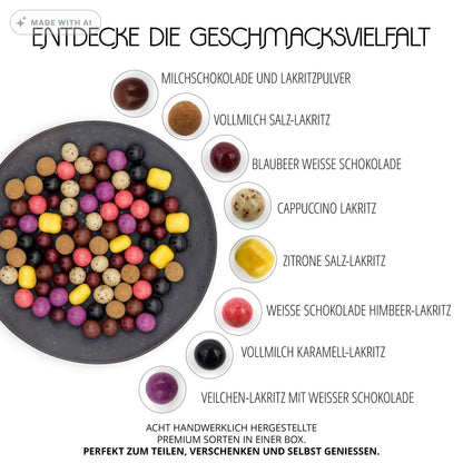 Knud Lakritz Geschenkset Frucht & Schokolade (550 g) – 8 Schoko-Kugeln - Delikatess Express
