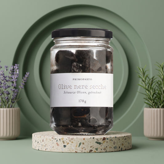 Schwarze Oliven mit Stein, getrocknet (Olive nere secche)