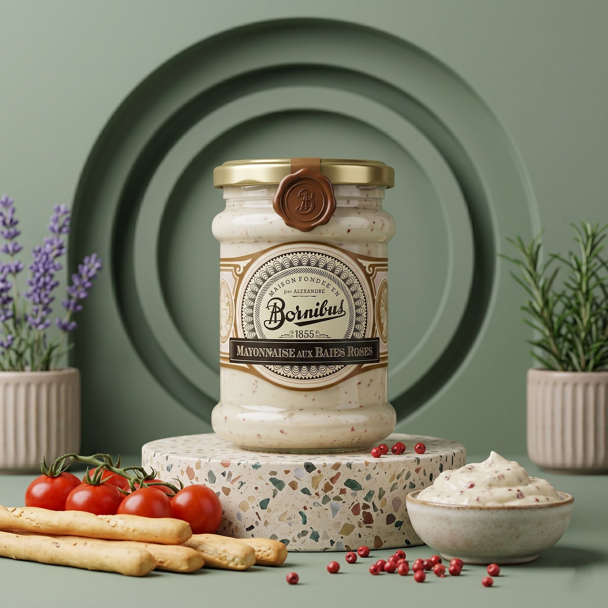 Bornibus Mayonnaise mit rosa Beeren (220g) – Fruchtig-feine Premium-Mayonnaise - Delikatess Express