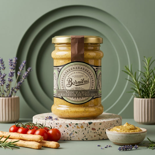 Bornibus Senf mit Kräutern der Provence (250g) – Französischer Premium-Senf - Delikatess Express