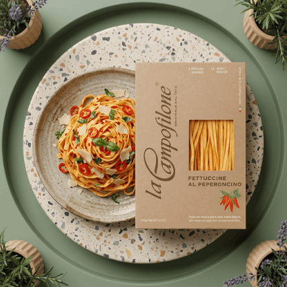 Fettuccine scharf Peperoncino - Eierbandnudeln von CAMPOFILONE - Delikatess Express