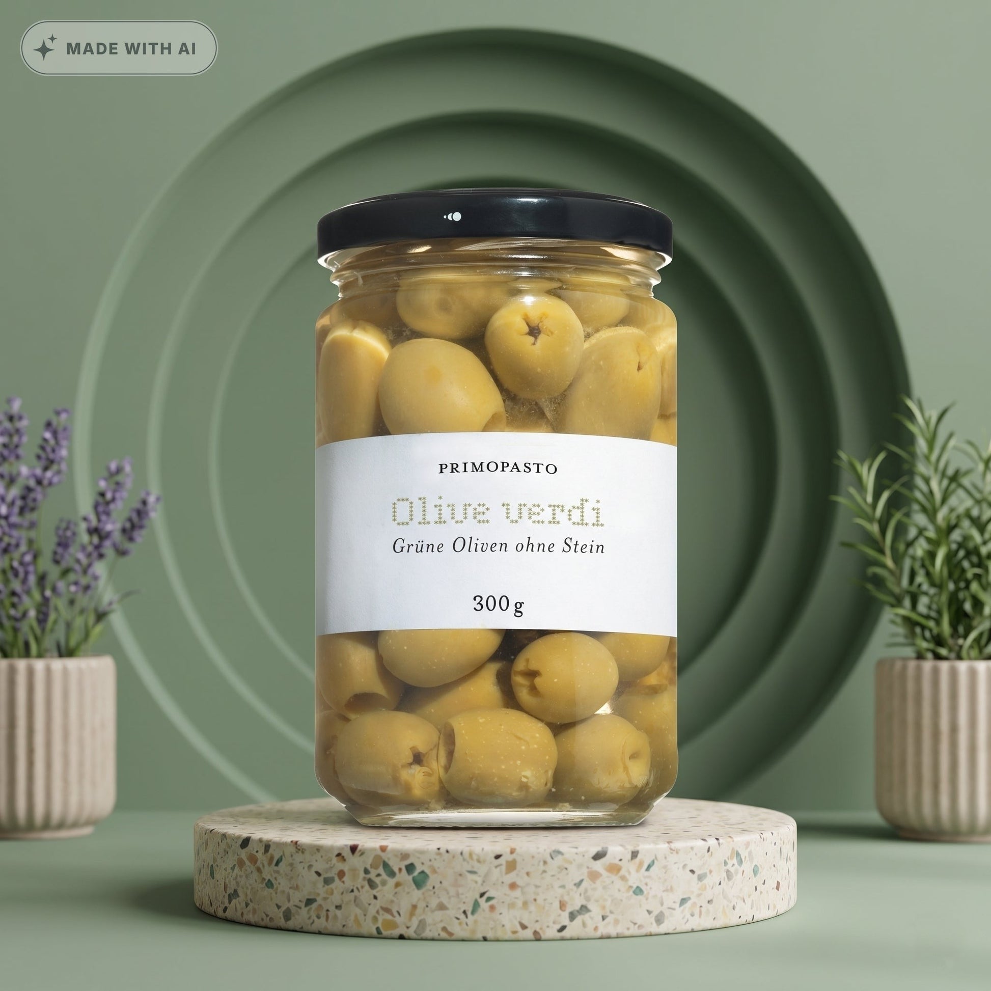 Grüne Oliven ohne Stein (Olive verdi snocciolate) - Delikatess Express