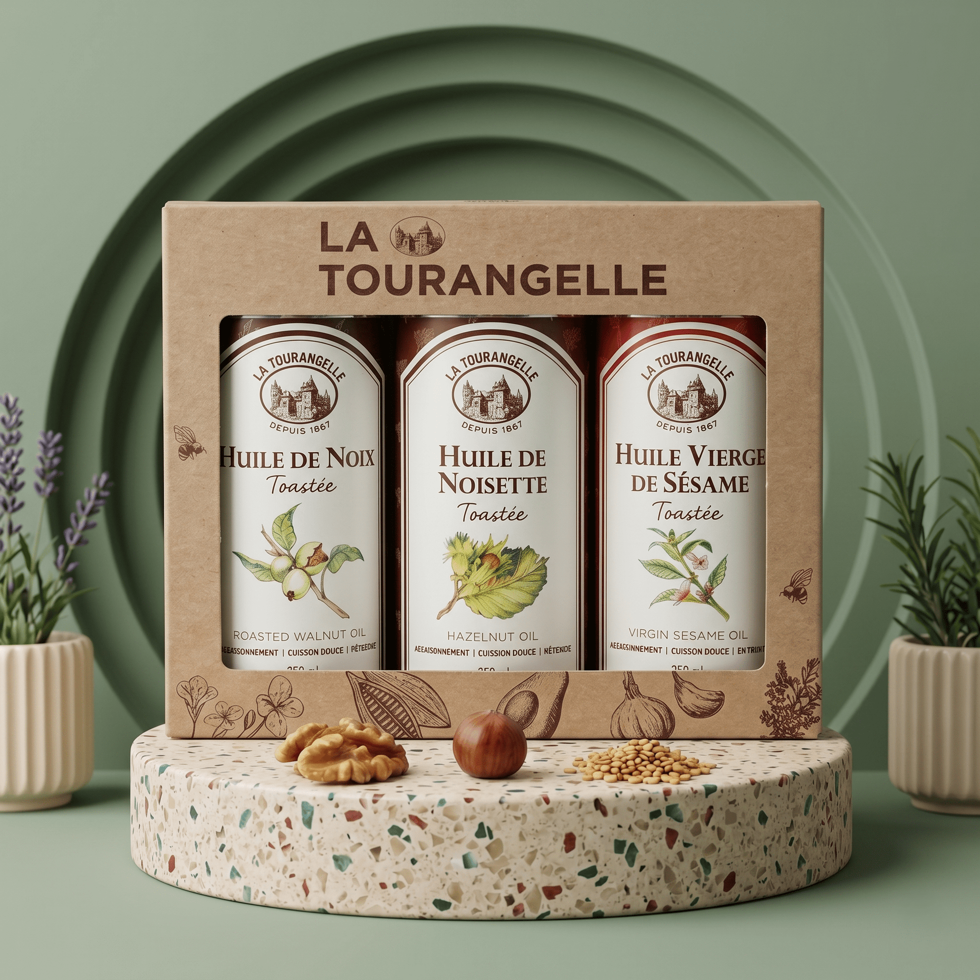 La Tourangelle Gourmet - Öl Set – Trio aus Walnussöl, Haselnussöl & geröstetem Sesamöl (3 x 250ml) - Delikatess Express