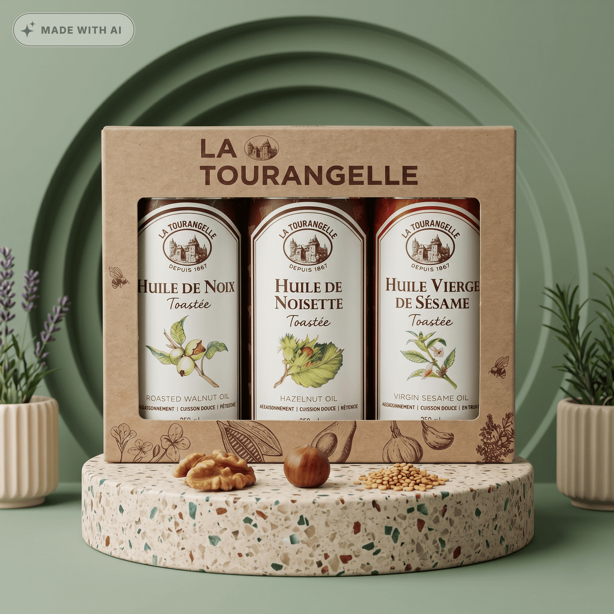 La Tourangelle Gourmet-Öl Set – Trio aus Walnussöl, Haselnussöl & geröstetem Sesamöl - Delikatess Express