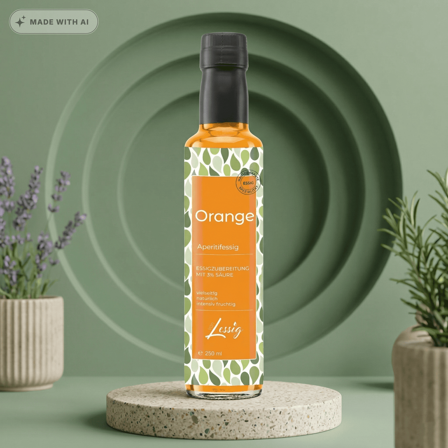 LESSIG Orange & Essig (3% Säure) – Milde Essigspezialität mit sonnengereifter Orangennote - Delikatess Express