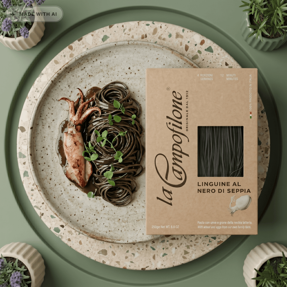 Linguine - Tintenfischtinte - Eierbandnudeln von CAMPOFILONE - Delikatess Express