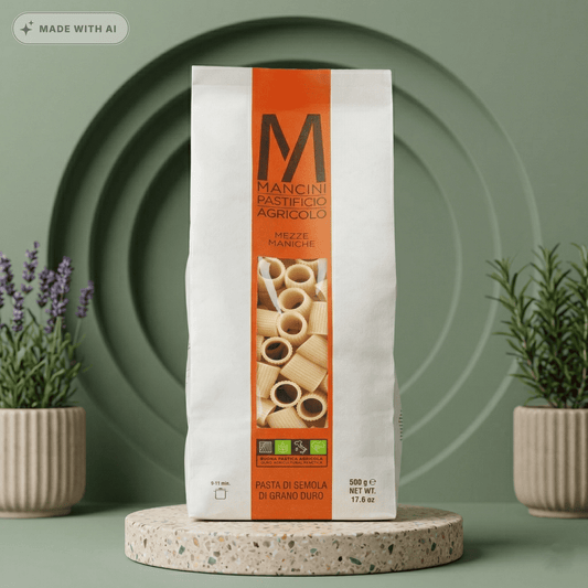 Mezze Maniche - kurze, dicke Röhrennudeln, Hartweizenpasta Pasta Mancini - Delikatess Express