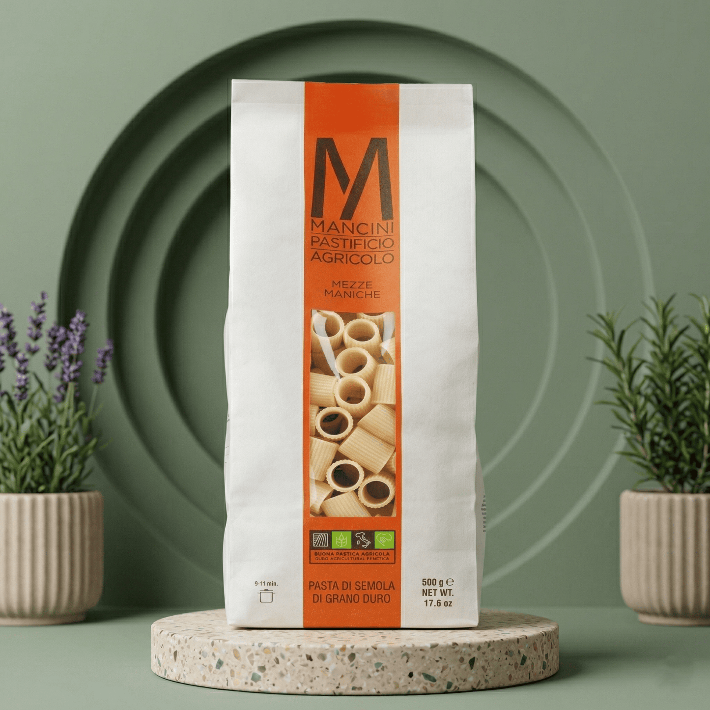 Mezze Maniche - kurze, dicke Röhrennudeln, Hartweizenpasta von Pasta Mancini - Delikatess Express