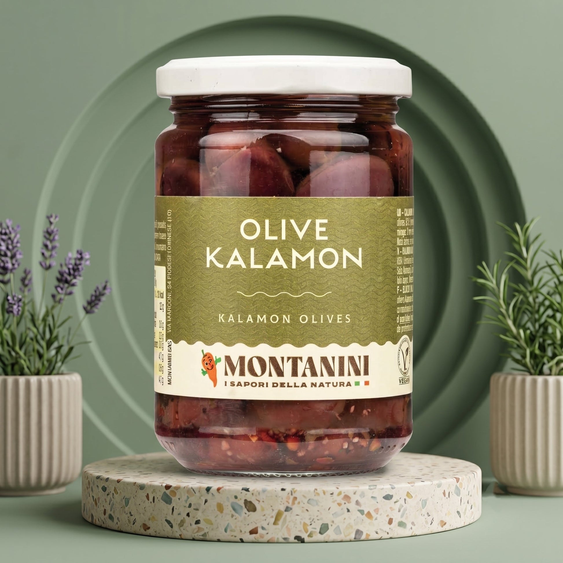 MONTANINI Kalamon Oliven ganz 280g – Italienisch gewürzte schwarze Oliven - Delikatess Express