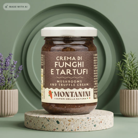 Montanini Pilzcreme mit schwarzen Sommertrüffeln (140g) – Salsa Tartufata - Delikatess Express