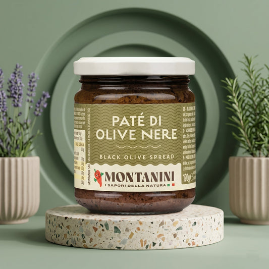 MONTANINI Schwarze Olivenpaste 190g – Würzige Antipasti-Tapenade aus Italien - Delikatess Express