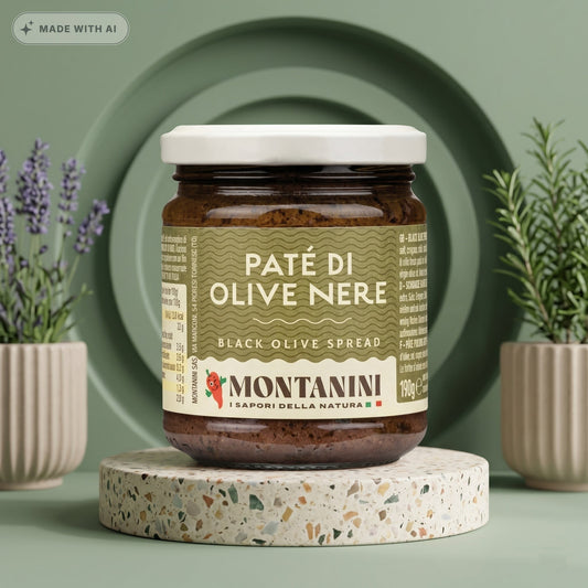 MONTANINI Schwarze Olivenpaste 190g – Würzige Antipasti-Tapenade aus Italien - Delikatess Express