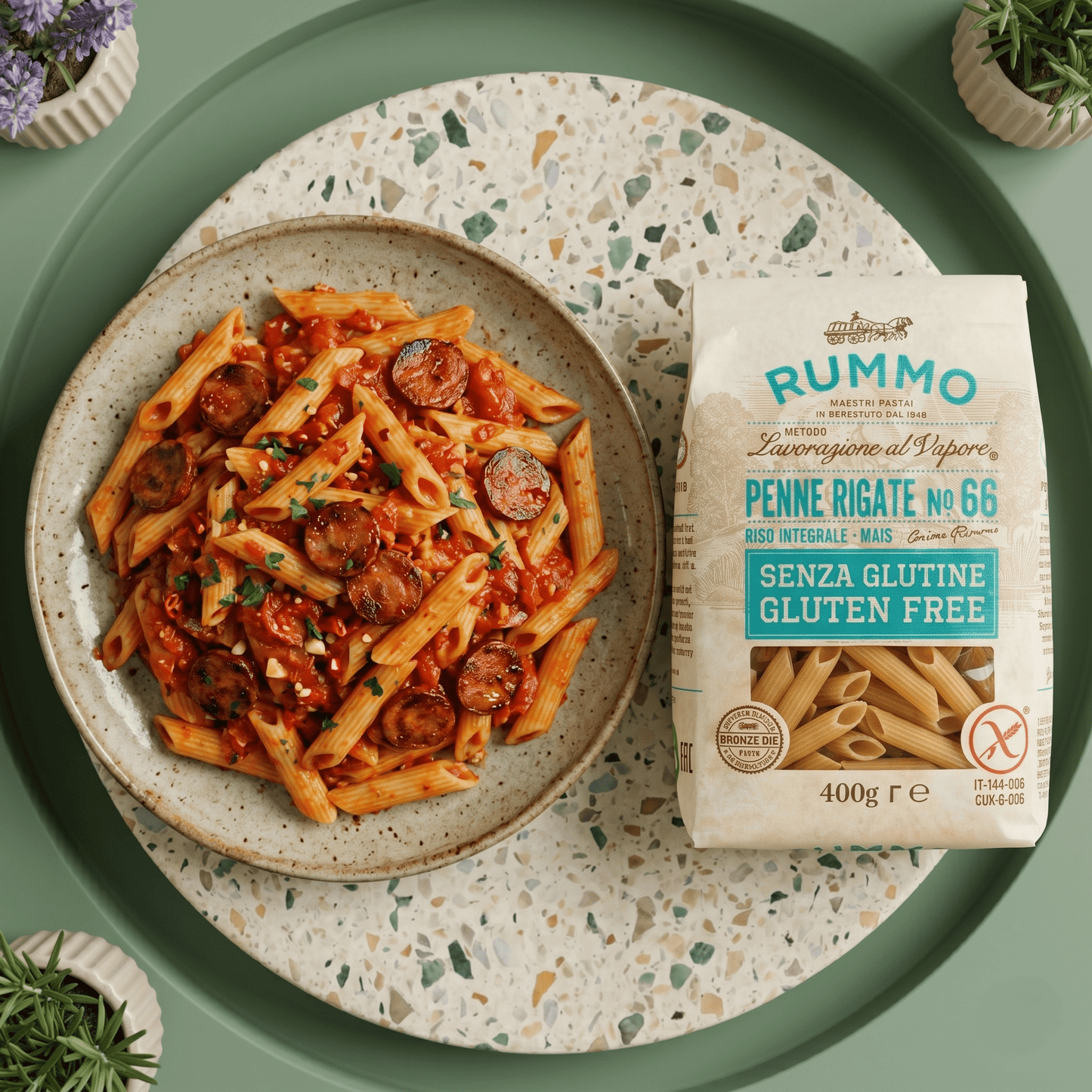 Penne Rigate N°66, glutenfrei - Nudeln aus Vollkornreis und Mais RUMMO - Delikatess Express