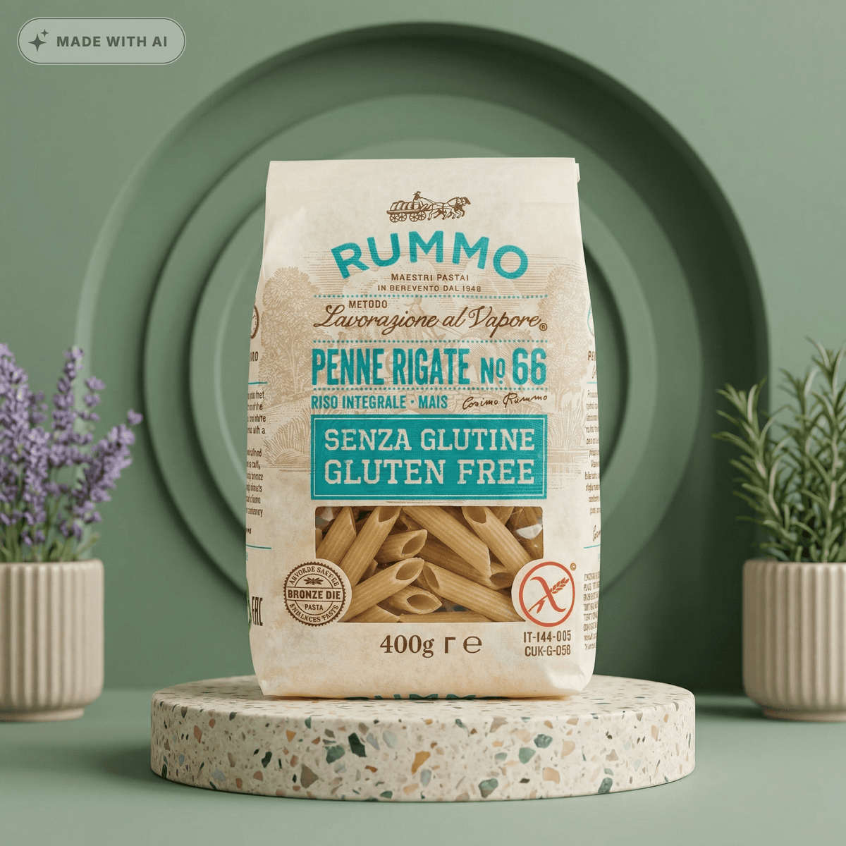 Penne Rigate N°66, glutenfrei - Nudeln aus Vollkornreis und Mais RUMMO - Delikatess Express