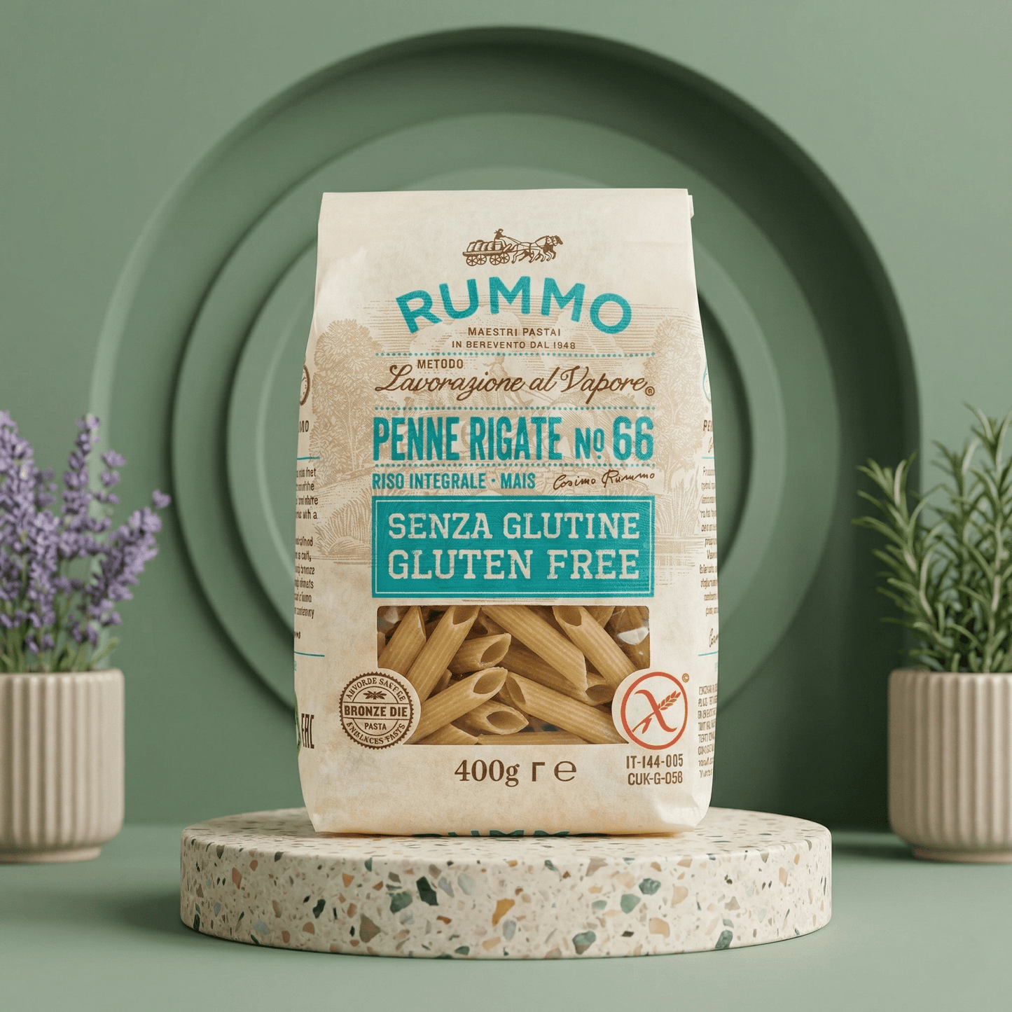 Penne Rigate N°66, glutenfrei - Nudeln aus Vollkornreis und Mais RUMMO - Delikatess Express