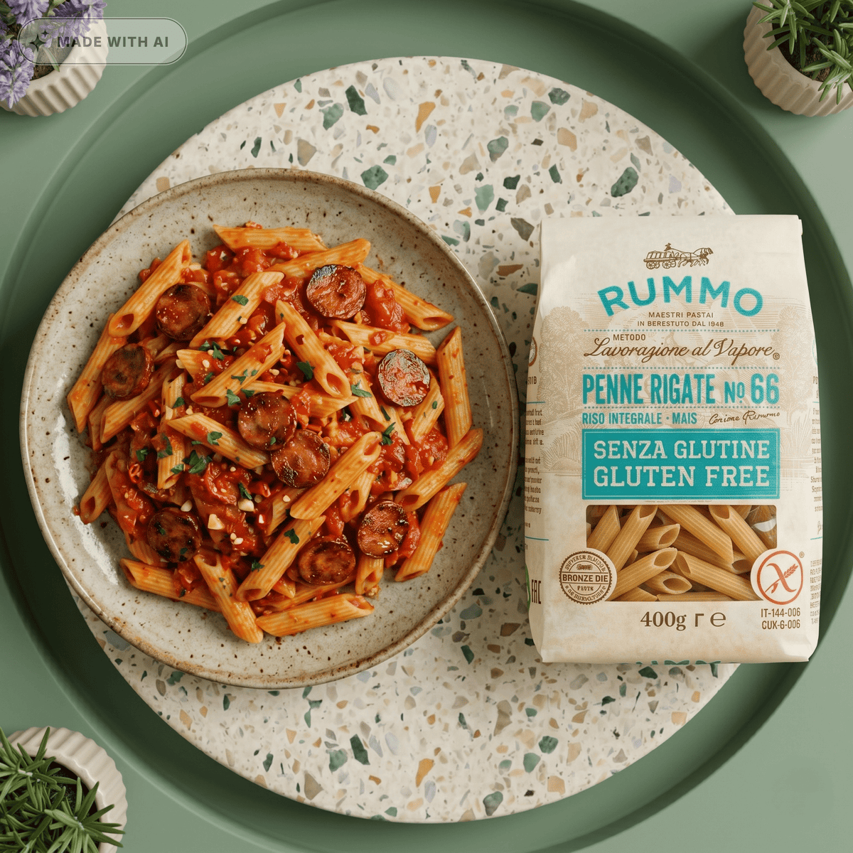 Penne Rigate N°66, glutenfrei - Nudeln aus Vollkornreis und Mais RUMMO - Delikatess Express