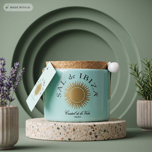 SAL DE IBIZA Fleur de Sel 150g im Keramiktopf mit Porzellanlöffel - Delikatess Express