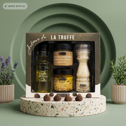 SAVOR & SENS Trüffel Geschenkbox 4-teilig – Premium Feinkost-Set mit Wintertrüffel - Delikatess Express