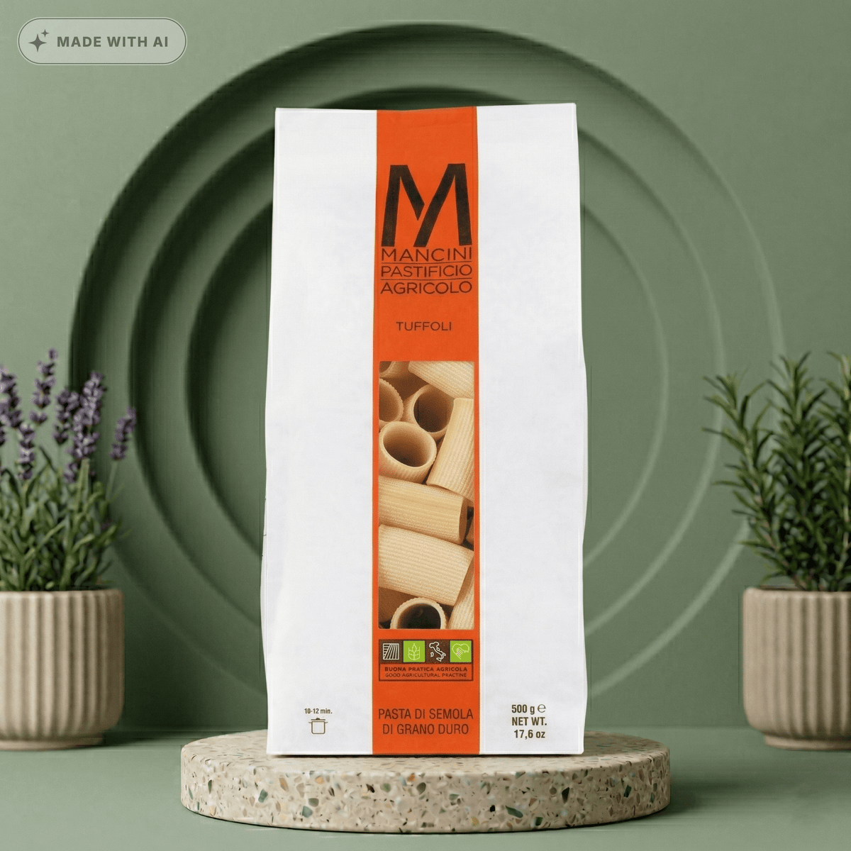 Tuffoli - große, dicke Röhrennudeln, Hartweizenpasta von Pasta Mancini - Delikatess Express