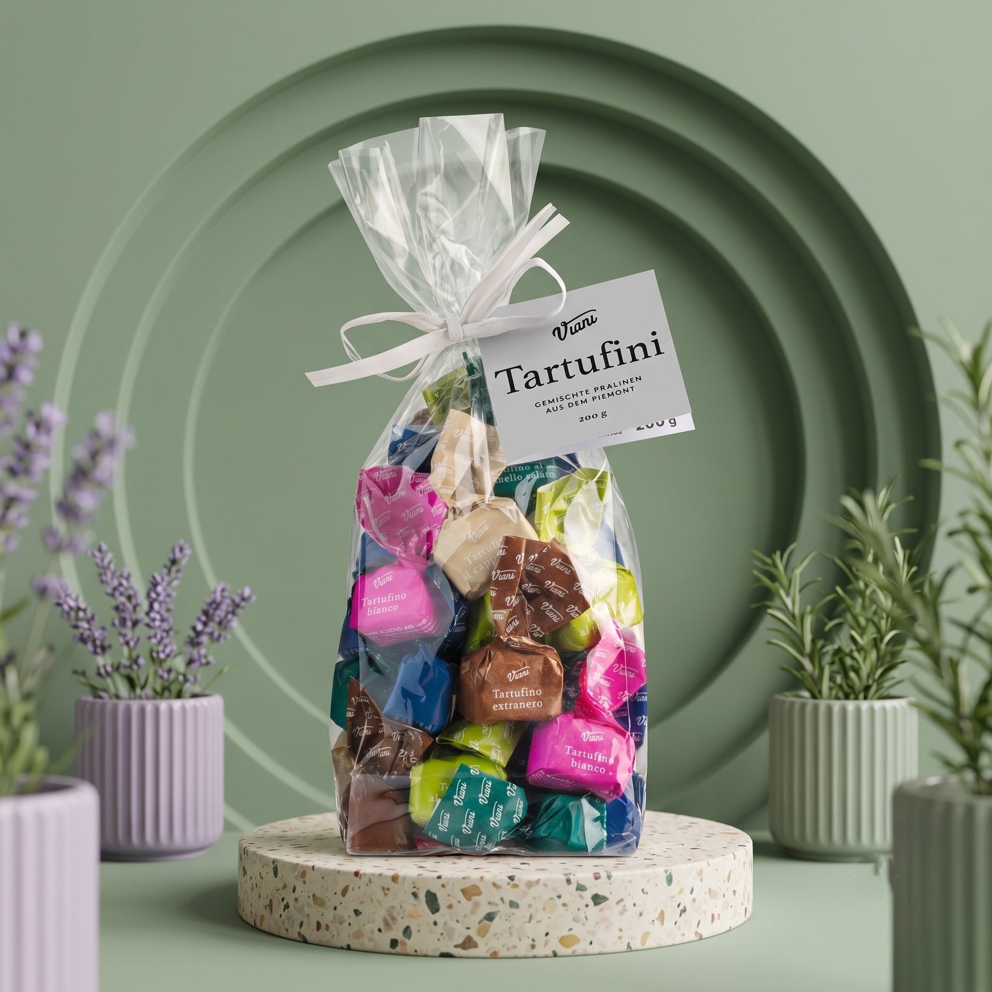 VIANI Tartufini Dolci Misti 200g – Mini-Schokoladentrüffel (28 Stück, 6 Sorten) im Geschenkbeutel - Delikatess Express