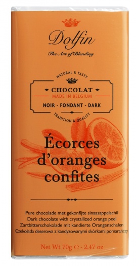 Dolfin | Zartbitterschokolade mit kandierten Orangen